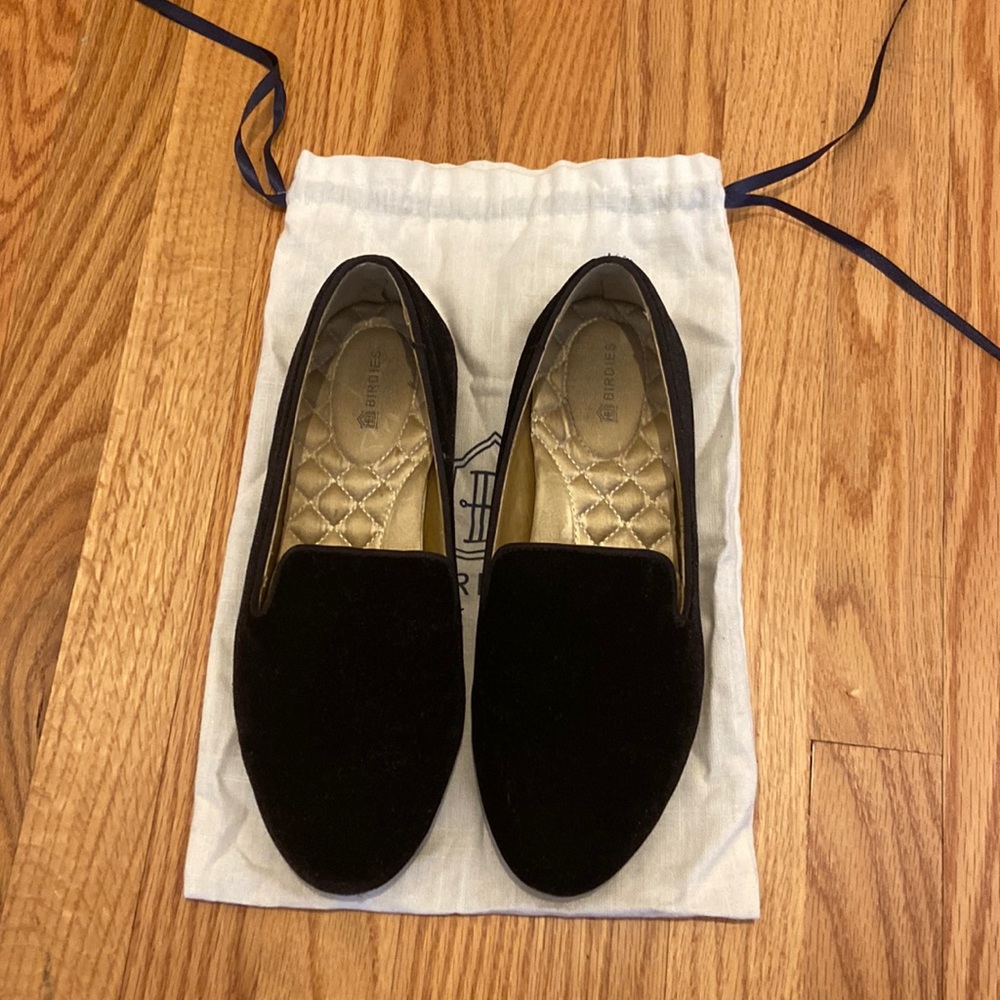 Birdies Black Velvet Flats Loafers